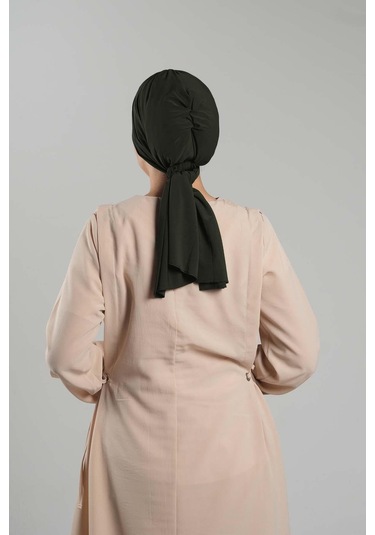 Haki Pratik Hazır Geçmeli Tesettür Bone Kesik Elyaf Sade 2111 09 Haki