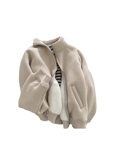 Snapbuy İçi Polarlı, Fermuarlı, Dik Yaka Kadın Sweatshirt Ceket Krem