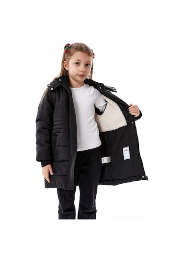 Benitto Kids Kız Çocuk Kapüşonlu Kışlık Şişme Mont 51355 Siyah