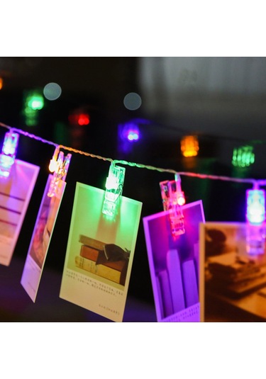 Ximistore9 10 Led Renkli Fotoğraf Klembi Işıklı Zincir - Ev İçi Bayram Dekorasyonu Noel Ağacı Işıkları