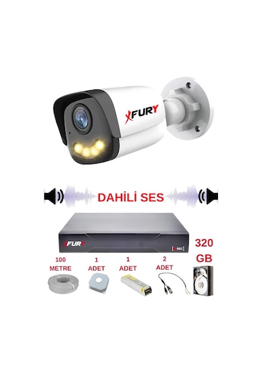 Fury 1 Li Sesli Gece Renkli Görüş Güvenlik Kamerası Su Geçirmez Güvenlik Kamerası Seti 5590s 320gb