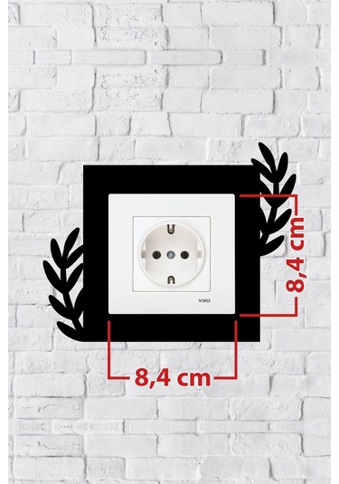 Bitki Tasarım Priz Çerçevesi İç Ölçü 8,4x8,4 Cm Dekoratif Priz - Anahtar Çerçevesi - Duvar Susu Siyah