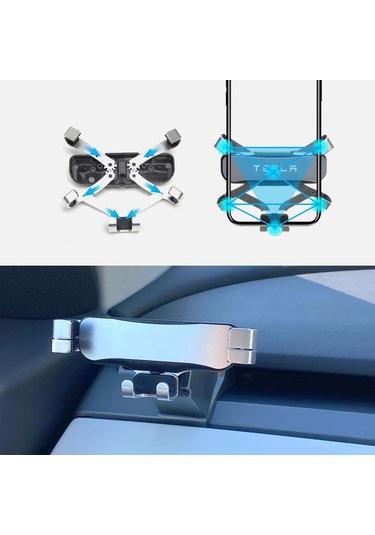 Hombey Tesla Model Y/3 2021 Sol Tarafta Telefon Tutucu - Abs Plastik Siyah Araç Telefon Tutucu Siyah