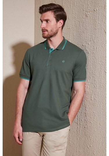 Buratti % 100 Pamuk Düğmeli Regular Fit Erkek Polo Yaka T Shirt 5902118 Haki-Mint