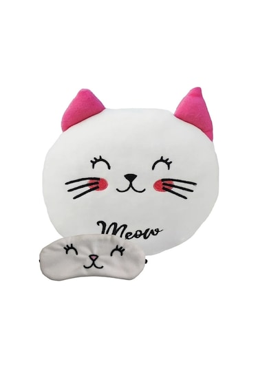 Sevimli Kedi Polar Yastık 35 35cm Göz Bandı Hediyeli