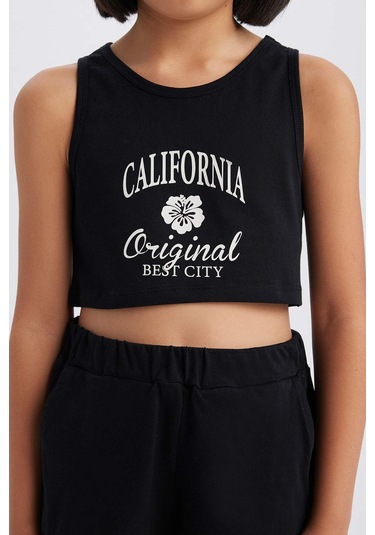 DeFacto Kız Çocuk 2'li Takım Baskılı Atlet Şort E4897A825SMBK81 Siyah