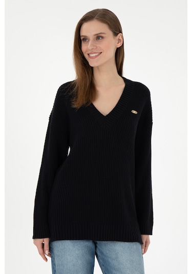 U.S. Polo Assn. Kadın Lacivert V Yaka Kazak 50297120-VR033