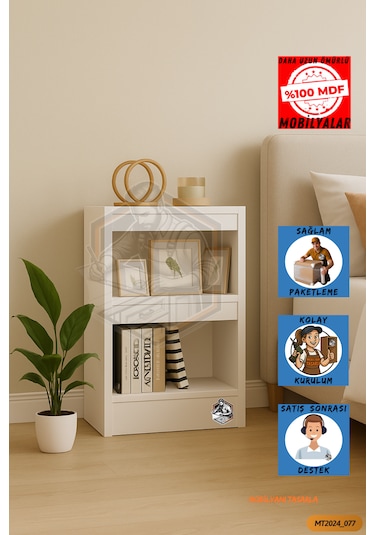 Tamamı Mdf Modern Bölmeli 2 Raflı Bazalı Kitaplık