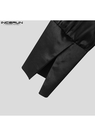 Incerun Salıncak Yaka Erkek Hollow Out Uzun Kollu Saten Üstler Bej