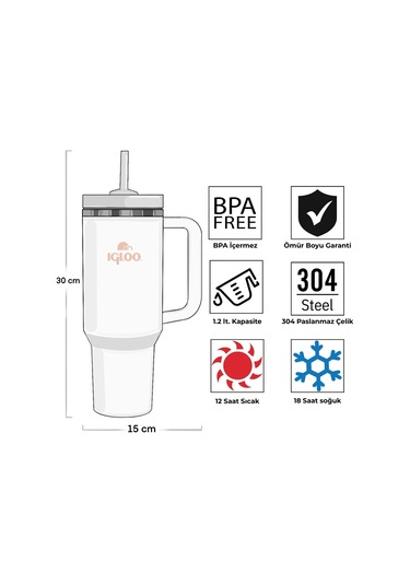 Igloo Stadler Çelik Thermo-mug 1.2 Litre Beyaz-pembe 12saat Sıcak/18saat Soğuk Saklama Beyaz  - Pembe