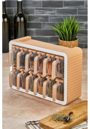 12'li Standlı Kaşıklı Baharatlık Seti Beyaz - Siyah