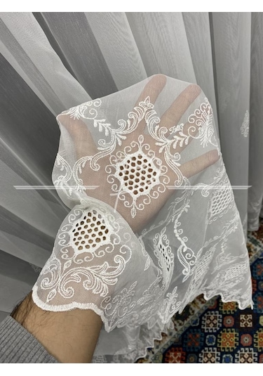 Tül Perde Taç Marka Fesli Desen Etek Bohreli Serpme Desenli Tül-2 Çok Renkli