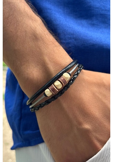 El İşçiliği İle Üretilmiş Hakiki Deri Erkek Bileklik Bej