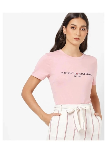 Tommyhilfiger Organik Pamuk Bayan T-shirt Pembe - Pudra