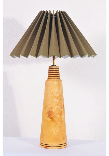 El Yapımı Ahşap Pileli Masa Lambası Abajur Haki Yükseklik 66 Yeşil