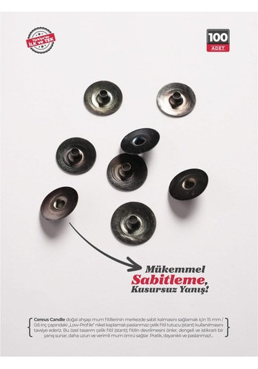 Ahşap Mum Fitili 9 Mm Genişlik Nikel Kaplama Çelik Taban, 3m Köpük Bantlı, 100 Lü Set Ahşap