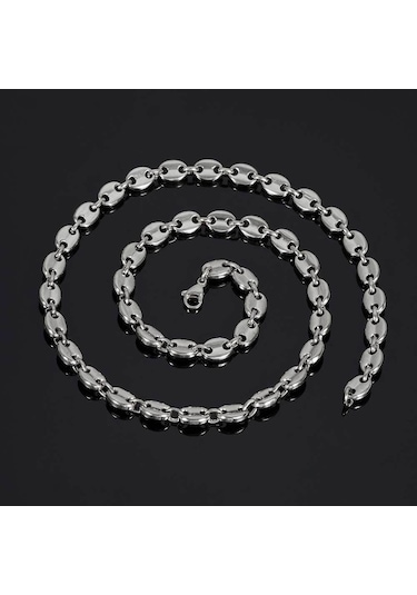 Novahub Hip Hop Kahve Çekirdeği Zincir Kolye, Domuz Burun Bilezik, 6mm-45cm, Gümüş Paslanmaz Çelik, Punk Tarzı, Üniseks, Moda Aksesuarı Gümüş