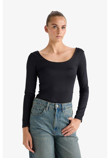 Defacto Kare Yaka Uzun Kollu Çıtçıtlı Body G1403ax25aubk81 Siyah