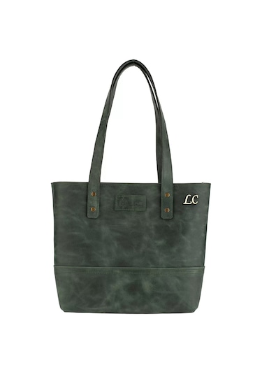 Twingold İsme Özel Tote Bag El Omuz Çantası - %100 Rainbow Deri - Ac03003 - Haki Haki
