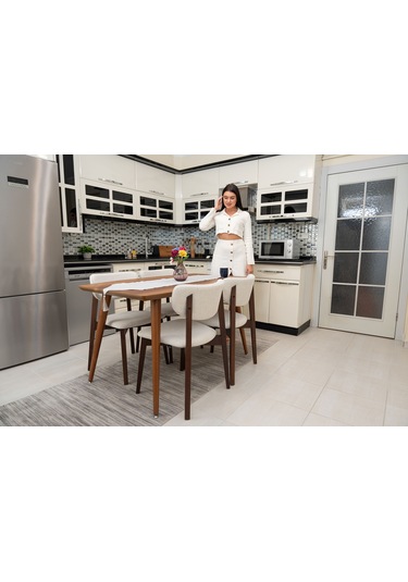 Leto Ceviz Ahşap 6'lı Mutfak Salon Yemek Odası Sandalyesi