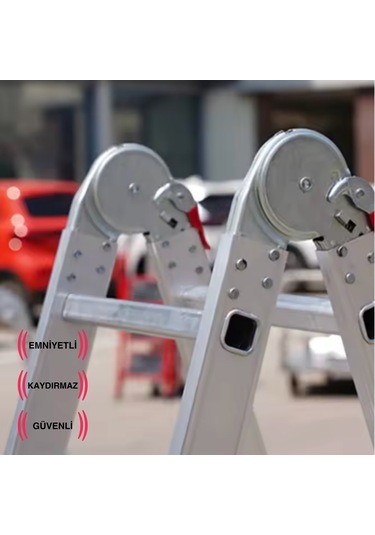 Endokon Platformlu 3,46 Metre - 12 Basamaklı Katlanır Akrobat Merdiven - Büyük Menteşe - Kalın Profil