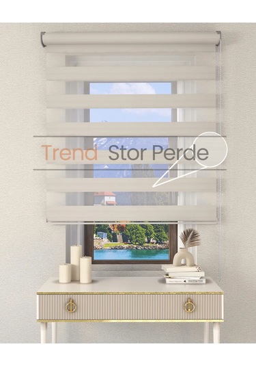 Geniş Plise Beyaz Etek Dilimsiz Zebra Stor Güneşlik Perde Ekru