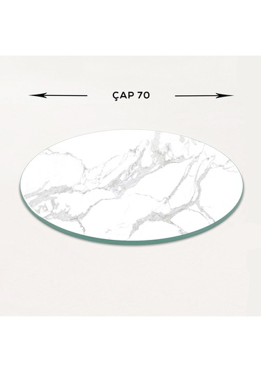 Masa Camı Ekvator Beyaz Elit Mermer Çap70cm