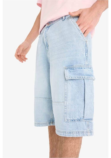 Defacto %100 Pamuk Kargo Fit Jean Bermuda Şort F4219ax25smnm39 Mavi