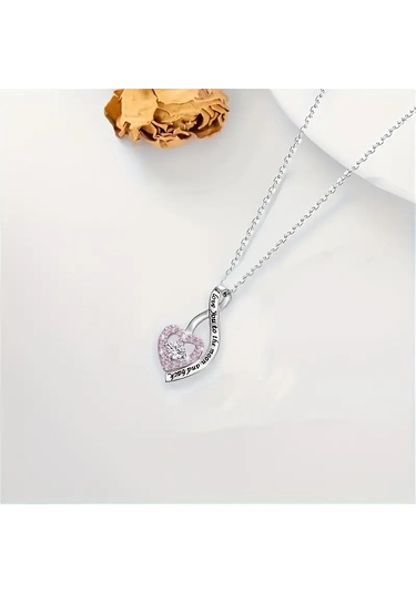 Rhineston 925 Ayar Gümüş Zincir Seni Seviyorum Yazılı Kalp Kolye Çok Renkli
