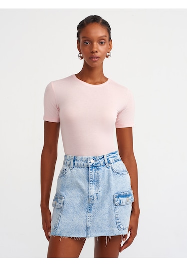 Dilvin Yaka Basic T-shirt Pudra