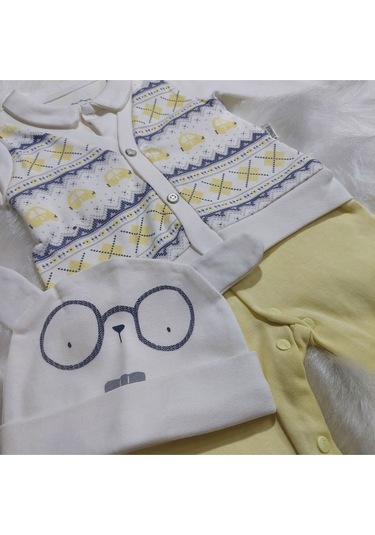 2'li Sarı Beyaz Tulum Set Pamuk Sarı