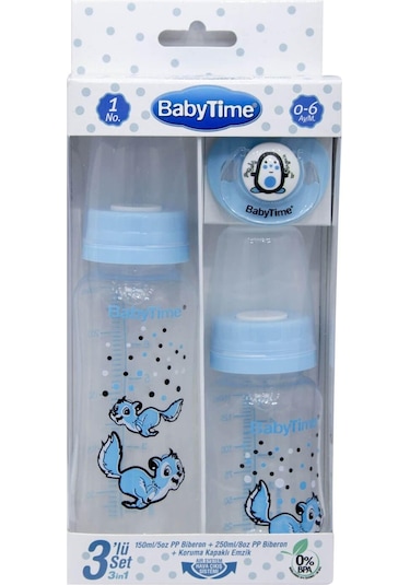 BabyTime 3'lü PP Biberon Emzik Seti Mavi