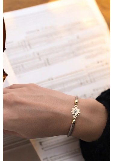 Serbest Temalı Yaprak Figürlü Örgülü 14 Ayar Altın Plakalı Hediye Bileklik-331sembol-kahverengi Altın