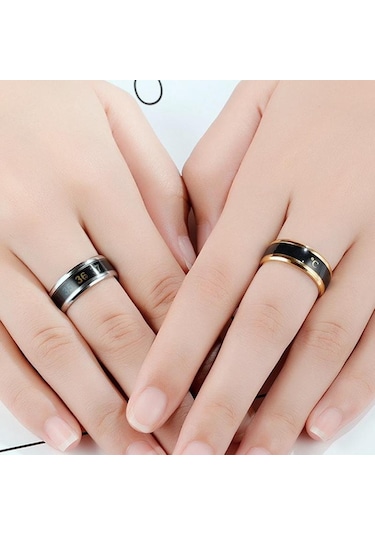 Sones Akıllı Sıcaklık Yüzüğü Paslanmaz Çelik Kişiselleştirilmiş Sıcaklık Göstergeli Çift Yüzük, Boyut: 10 Sarı