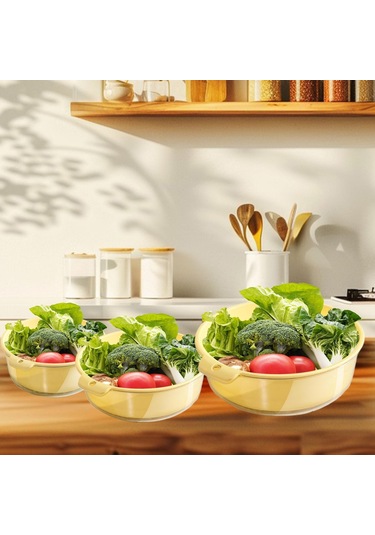 Homyl 3 Parça Sebze Yıkama Sepeti Ev Tezgahı Restoran İçin Pratik Sarı