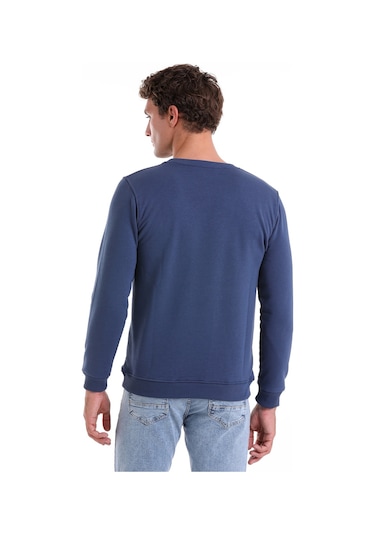 Hatemoğlu İndigo Regular Fit Düz Pamuklu Bisiklet Yaka Sweatshirt İndigo