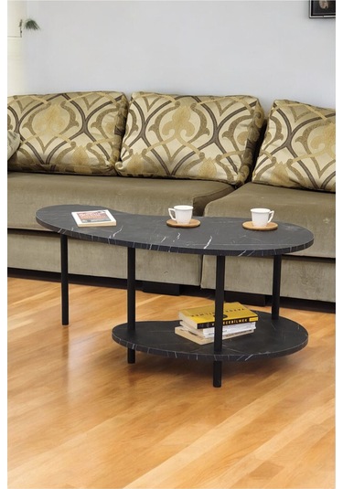 Fasülye Orta Sehpa Ahşap Ayaklı Sehpa Iki Raflı Sehpa Dekoratif Sehpa Gazetelikli - Mermer Mermer