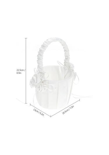 Suofeng Düğün İçin Beyaz Saten Çiçek Sepeti - Gelinik/gelin Çocuğu Taşınabilir Saçma Sepeti - 3 Saten Çiçekli Dekoratif Tasarım Ymhl-047