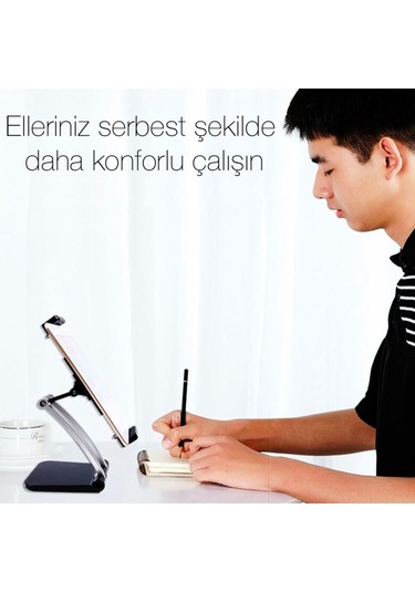 Ally Q010 Ayarlanabilir Masaüstü Tablet ve Telefon Tutucu Stand Siyah