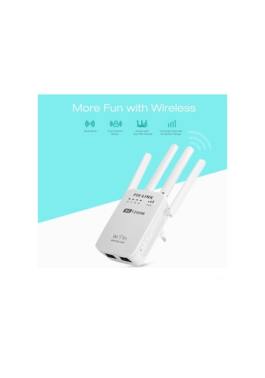 Xindoker Pıx-lınk Ac05 1200mbps Çift Frekanslı 2.4g/5g Wifi Sinyal Güçlendirici, 4 Dış Anten, Ethernet Port, Plug&play, Avrupa Standartı
