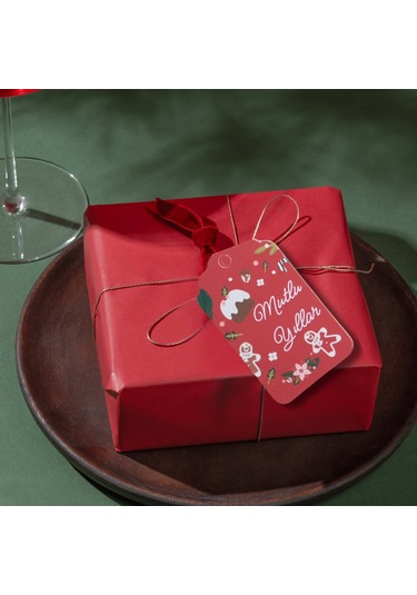 Yılbaşı Mutlu Yıllar Yazılı Hediye Etiketi, Yeniyıl Paketleme Kar