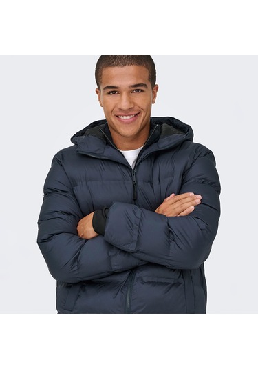 Only&sons Union Seamless Life Puffer Erkek Lacivert Kapüşonlu Mont Lacivert