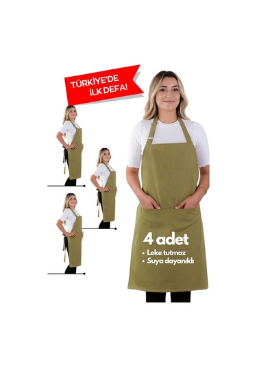 4 Adet Simple Ayarlanabilir Askılı Mutfak Önlüğü Fıstık Yeşili