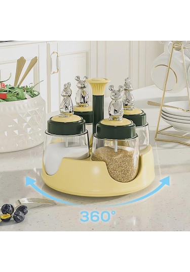 Suntek Magideal 4 Baharat Kavanozlu Döner Baharatlık Düzenleyici Yeşil