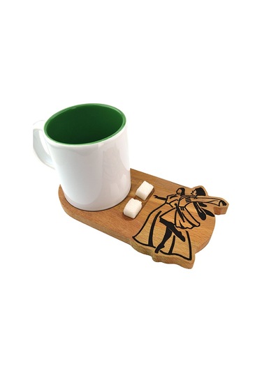 Ahşap Servis Sunum Tahta Bardak Altlığı - Kafkas Çerkes Dans Figürlü Ahşap