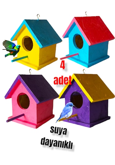 Ncy Ahşap Kuş Evi Kuş Yuvası Dış Mekan Suya Dayanıklı 4 Adet 15 x 15 x 20 CM