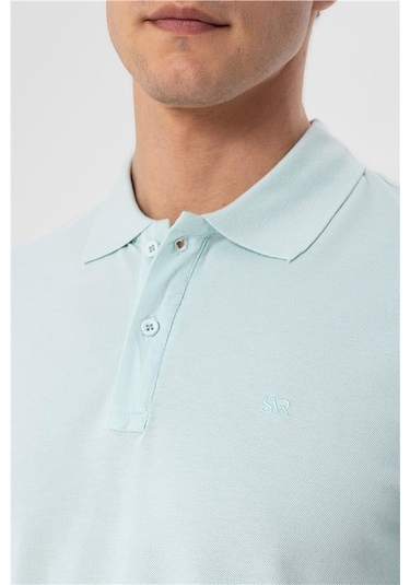 Su Yeşili Slim Armürlü Polo Yaka Tişört Su Yeşili