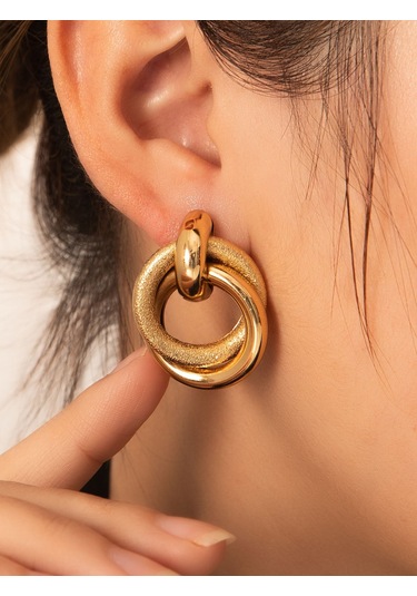 Geeksen Klasik Stilde Gümüş Dokulu Altın Renkli Küçük Küpe, Konforlu Taşınabilir, Zirve Kalite Ve Zevkli Detaylar Gold