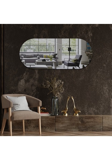 Ayna Füme Ayna Victory Tasarım Kanallı Oval Ayna 50cm X 120c Füme