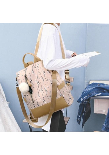 Haki Yogodlns Yeni Baskı Çiçek Sırt Çantası Kadınlar Için Moda Tüy Topu Sırt Çantası Büyük Kapasiteli Öğrenci Okul Çantalarını Rahat Seyahat Çantası Haki